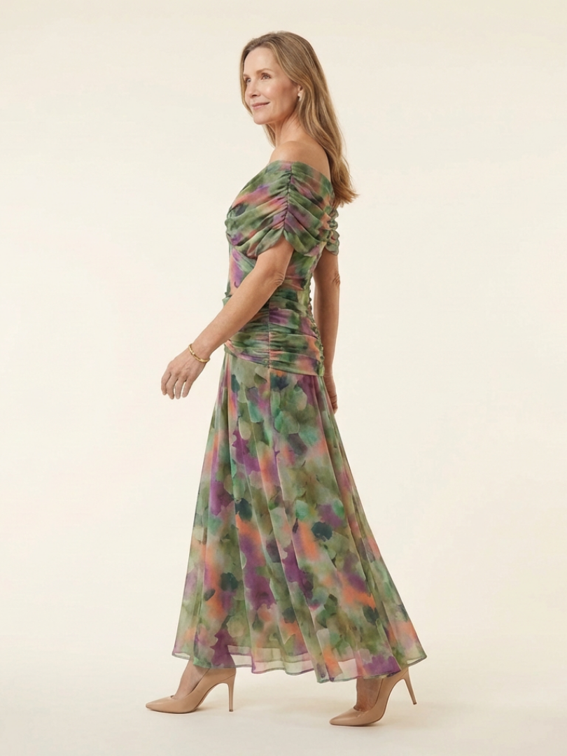 Vesna | Off-Shoulder Twist-Front Ruched Midi Dress