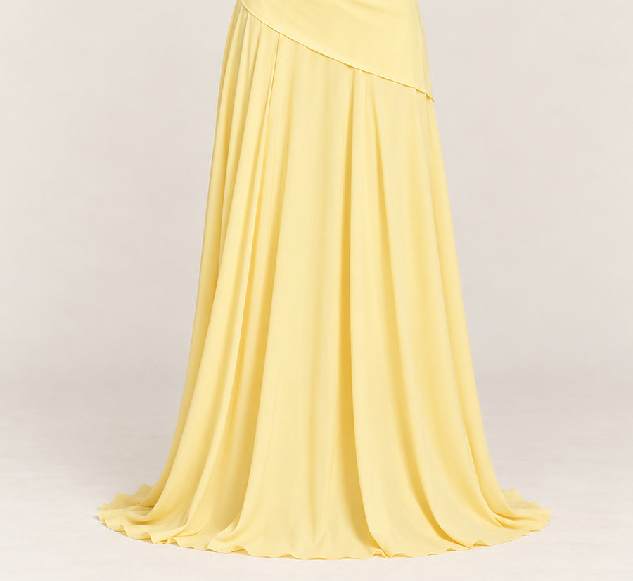 Caroline | One-Shoulder Pleated Bodice Lace-Up Back Maxi Dress