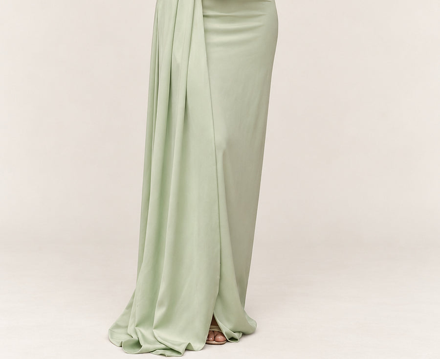 Alessia | Folded One-Shoulder Draped Column Maxi Dress