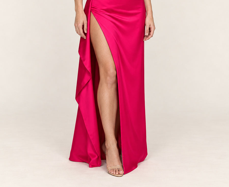Alba | One-Shoulder Ruched High-Split Maxi Dress