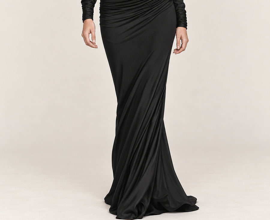 Amelia | Asymmetric Ruched Long-Sleeve Mermaid Maxi Dress