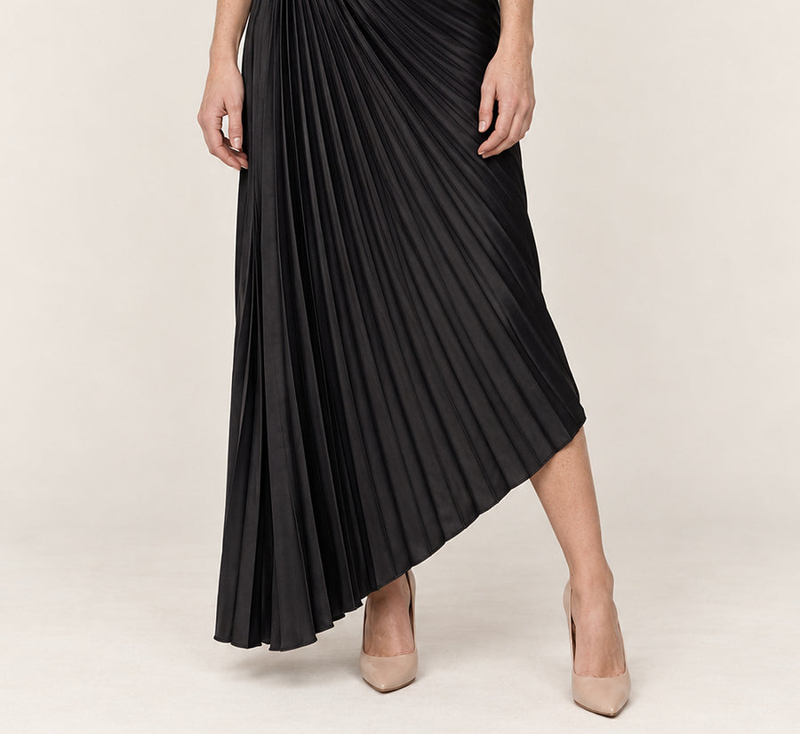 Cassia | One-Shoulder Rosette Pleated Cut-Out Maxi Dress