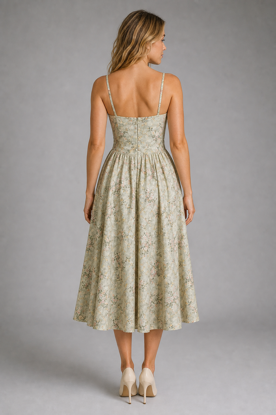 Fleurine Corset Floral Midi Dress | Women's Sweetheart Wedding-Guest Dress