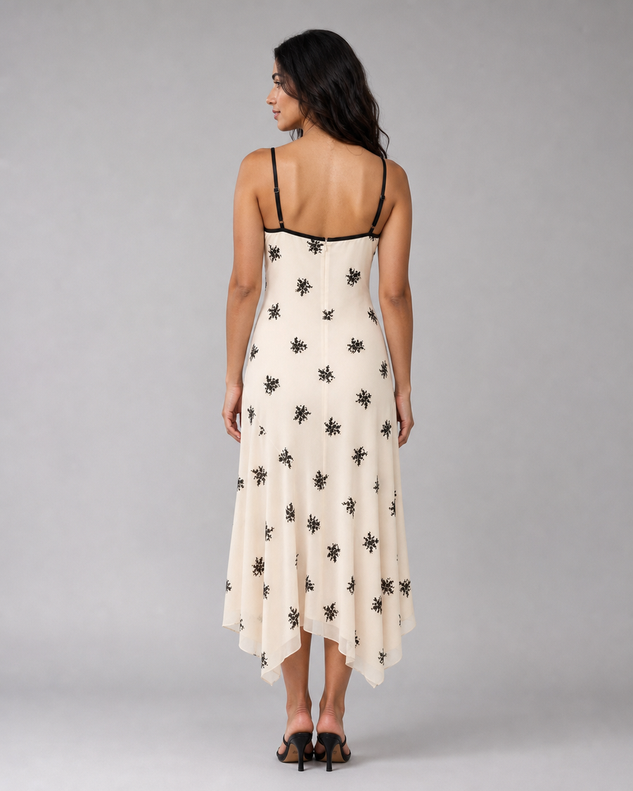 Lucinda | Embroidered Floral Lace-Trim Midi Dress