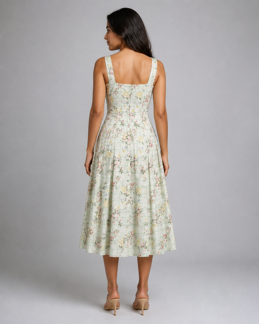 Octavia | Floral Check Button-Front Midi Sundress