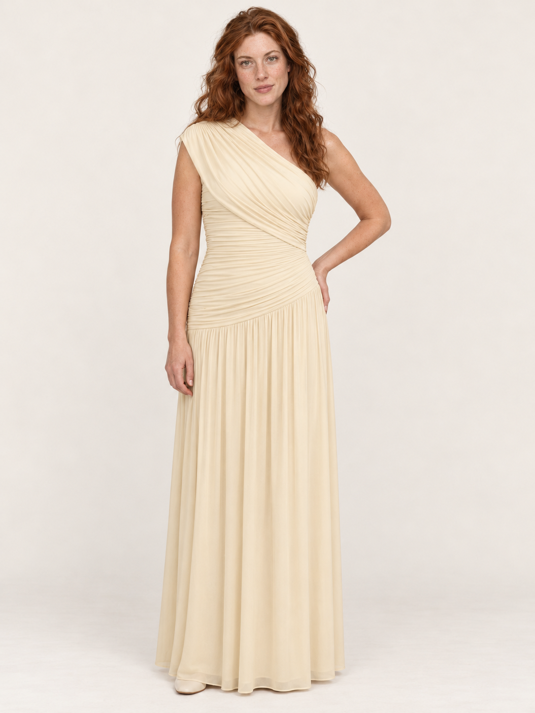 Eugenie | One-Shoulder Ruched Bodice Front-Split Maxi Dress
