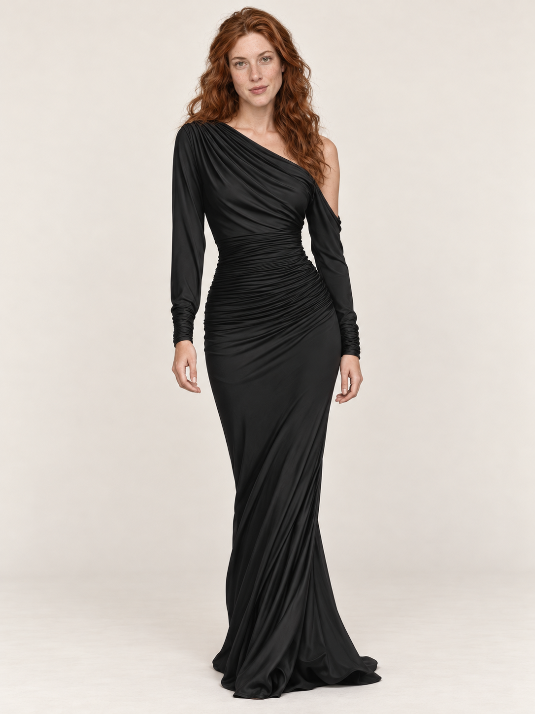 Amelia | Asymmetric Ruched Long-Sleeve Mermaid Maxi Dress
