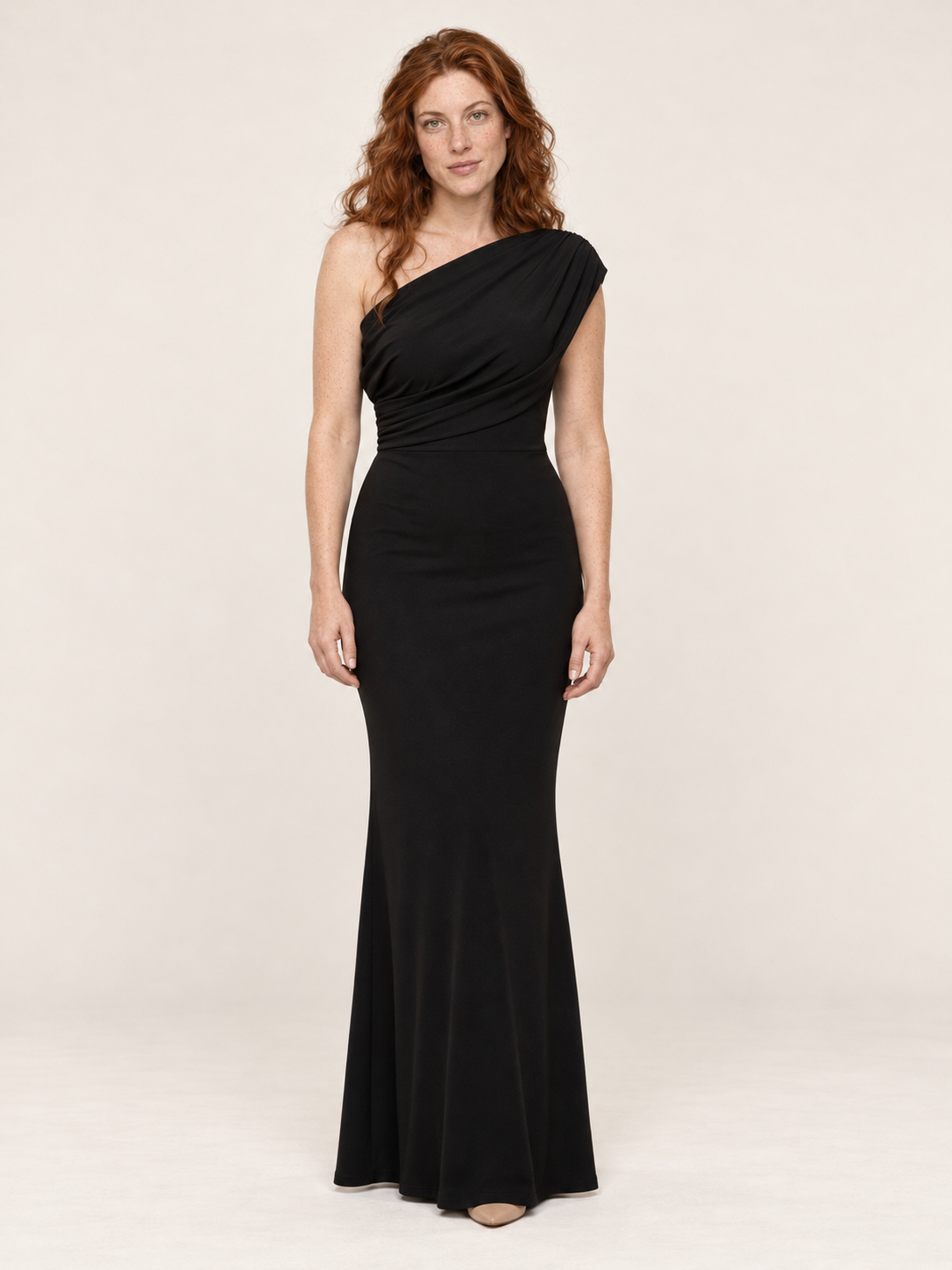 Dorothea | Asymmetric Draped Neck Fitted Trumpet Maxi Dress