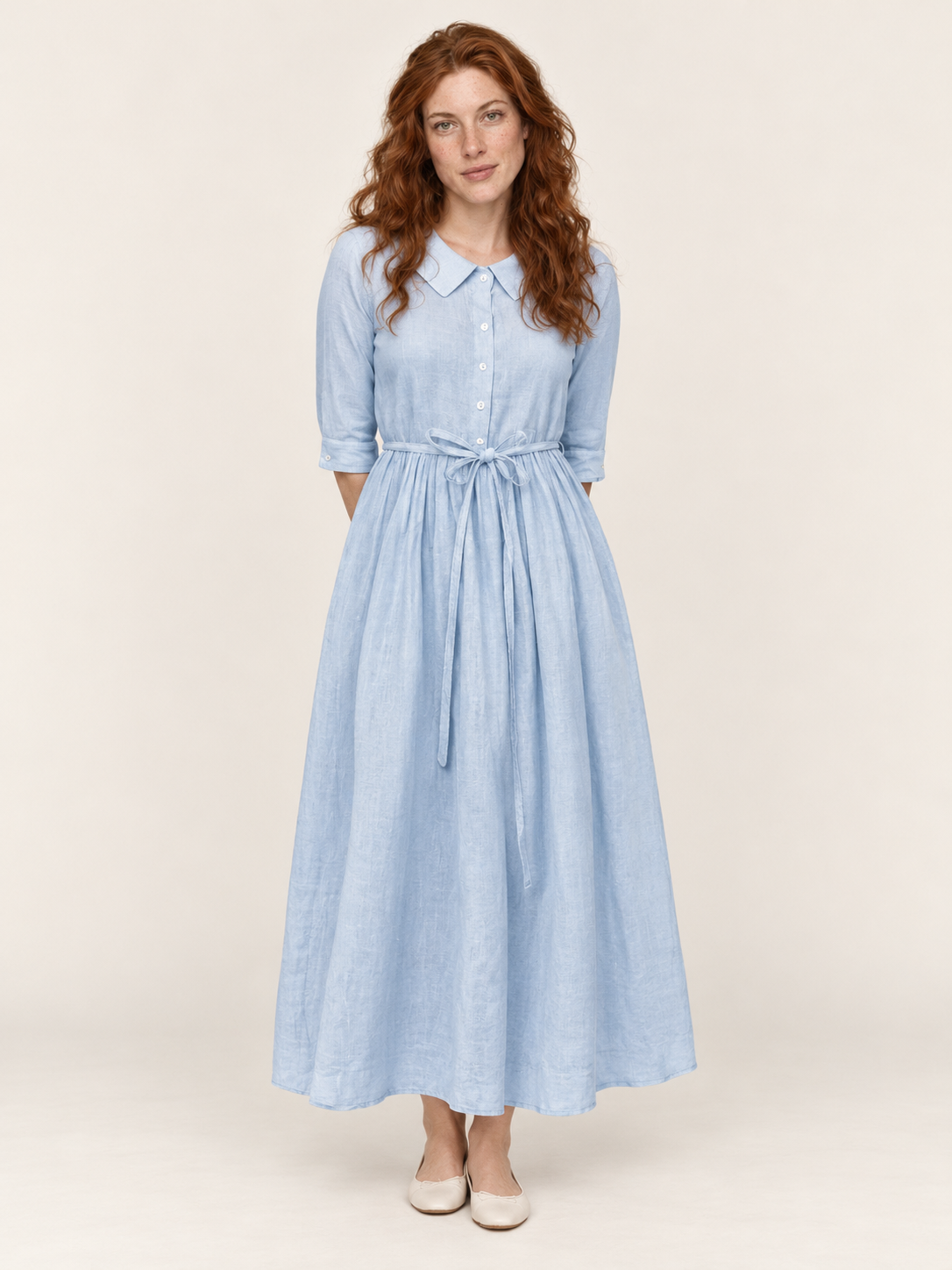 Zelda | Button-Front Tie-Waist Midi Dress