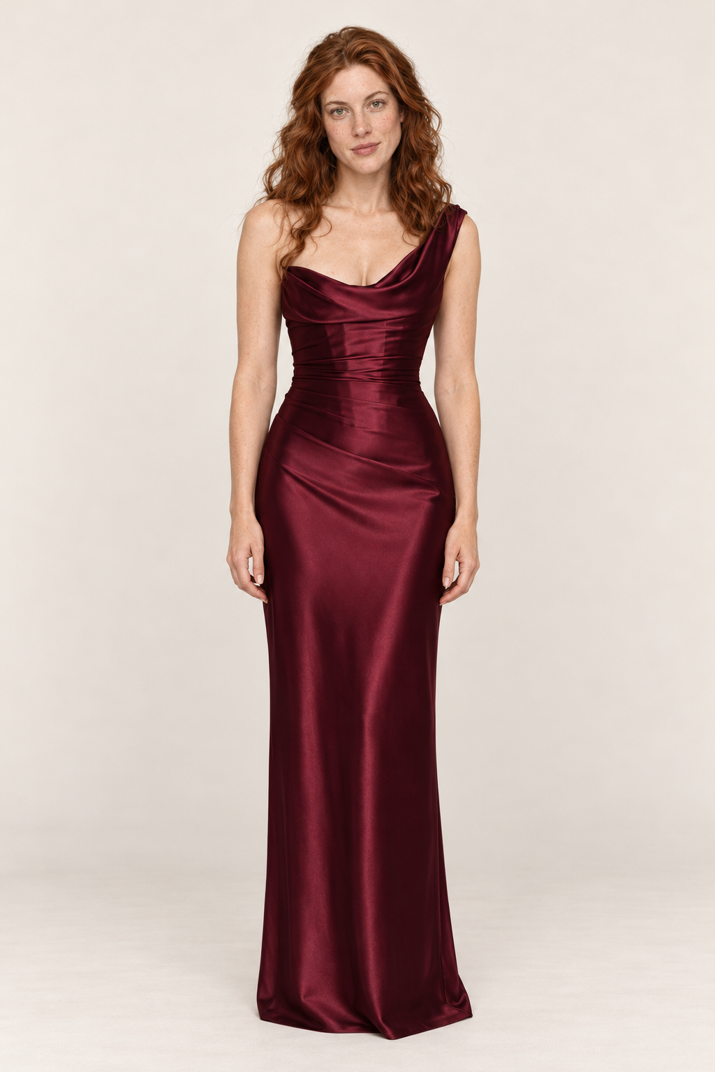 Camilla | One-Shoulder Cowl Neck Lace-Up Maxi Dress