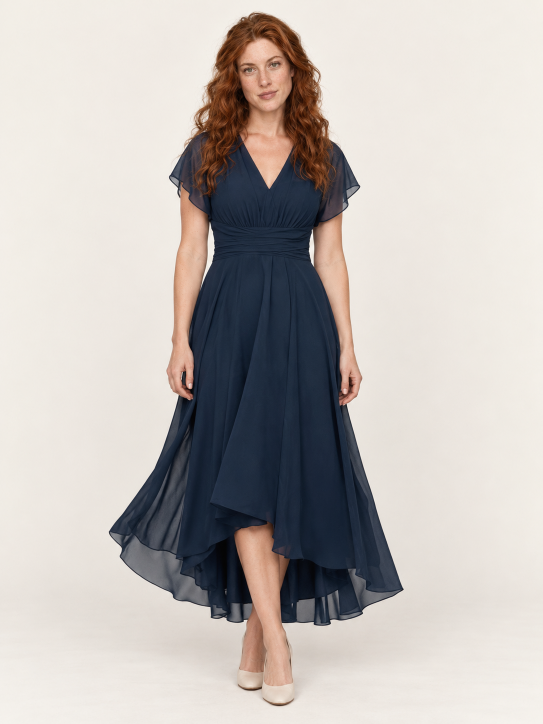Lottie | Flutter-Sleeve High-Low Midi Dress