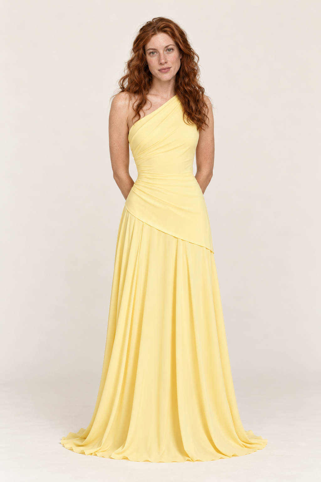 Caroline | One-Shoulder Pleated Bodice Lace-Up Back Maxi Dress