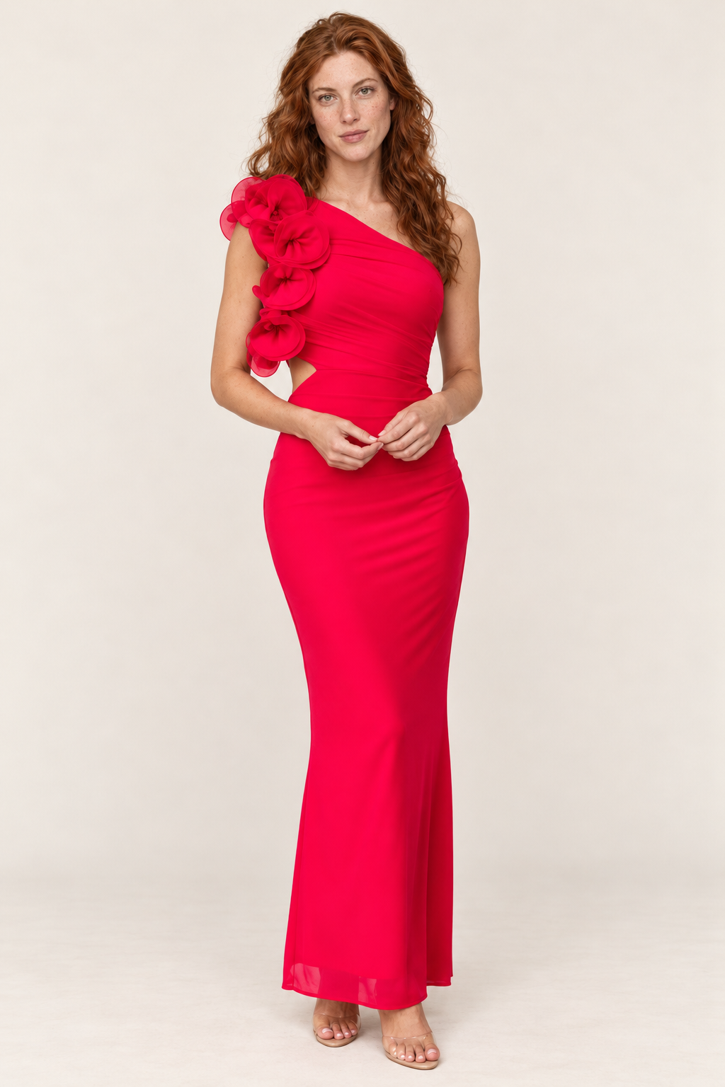 Evelyn | One-Shoulder Ruffle Ruched Cut-Out Maxi Dress