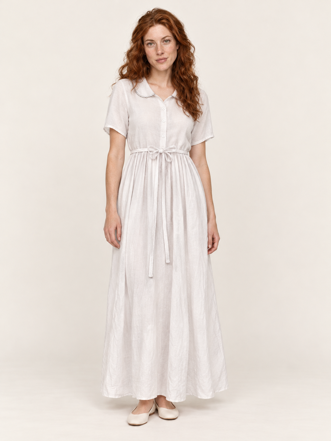 Ettie | Collared Button-Front Tie-Waist Midi Dress