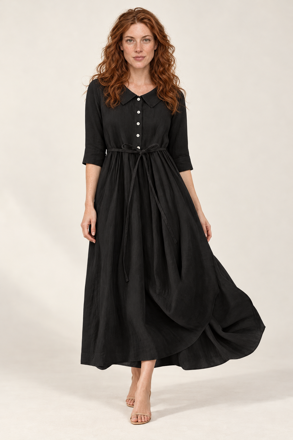 Zelda | Button-Front Tie-Waist Midi Dress