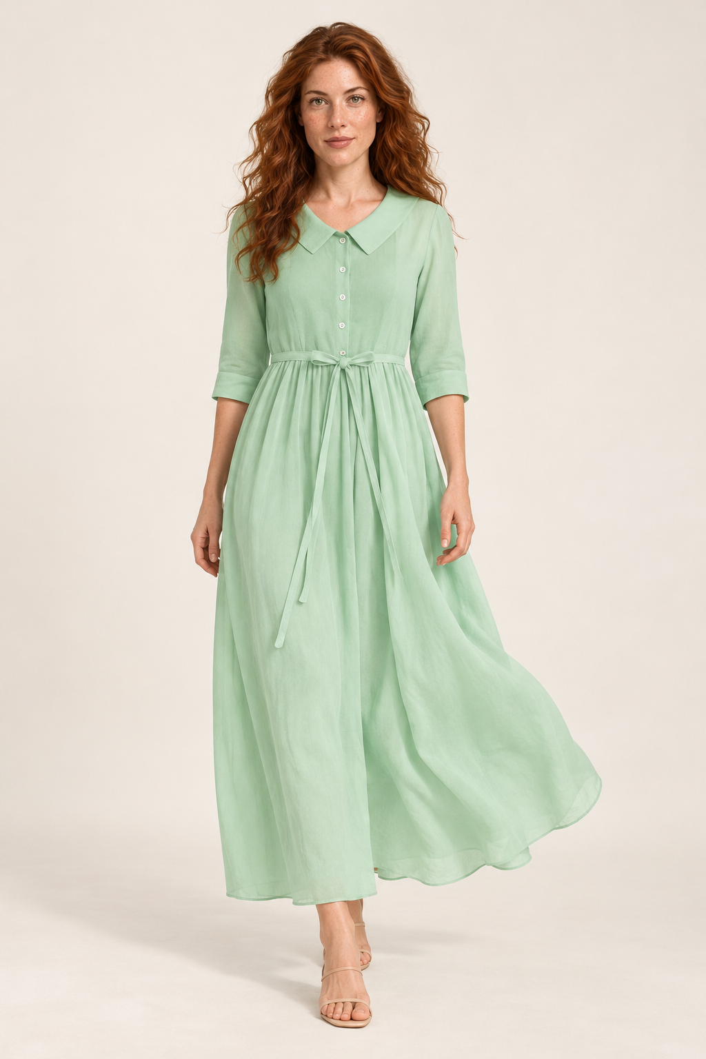Zelda | Button-Front Tie-Waist Midi Dress