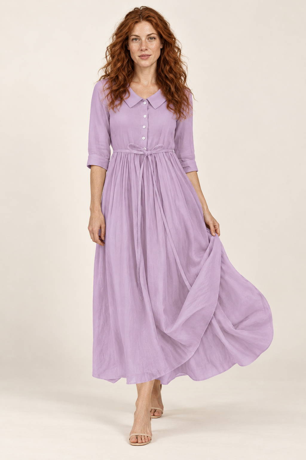 Zelda | Button-Front Tie-Waist Midi Dress