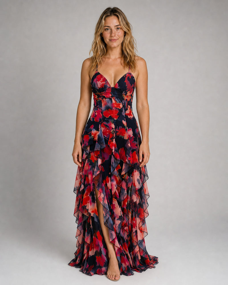 Cleo Tiered Maxi Dress | Women's V-Neck Occasion Gown