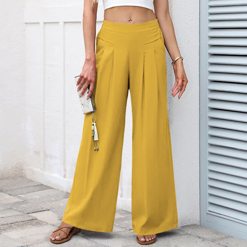 Cotton Linen High Waist Women's Wide Leg Pants With Pockets