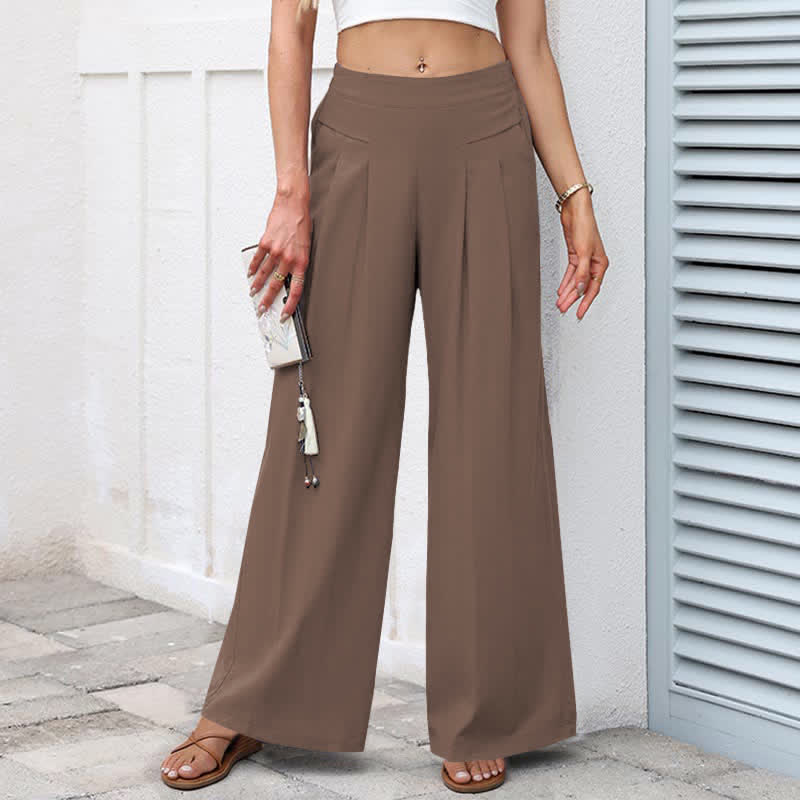 Cotton Linen High Waist Women's Wide Leg Pants With Pockets