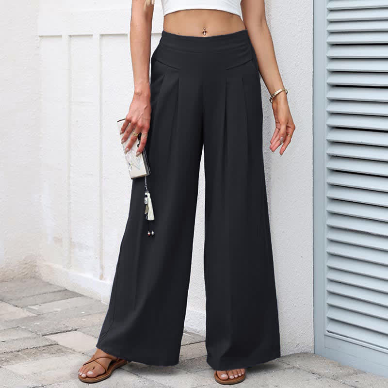 Cotton Linen High Waist Women's Wide Leg Pants With Pockets