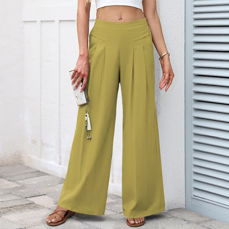 Cotton Linen High Waist Women's Wide Leg Pants With Pockets