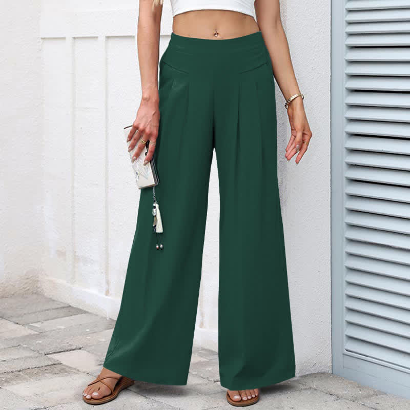 Cotton Linen High Waist Women's Wide Leg Pants With Pockets