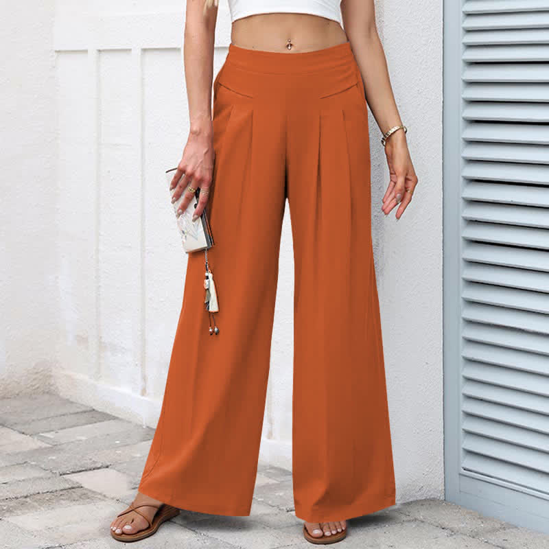 Cotton Linen High Waist Women's Wide Leg Pants With Pockets