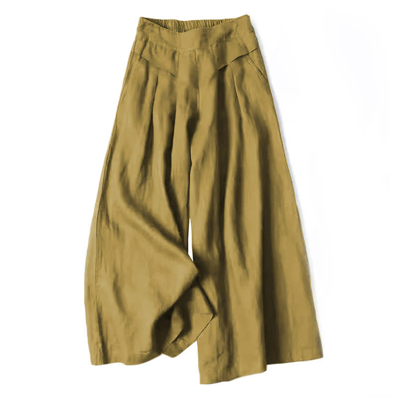 Cotton Linen High Waist Women's Wide Leg Pants With Pockets
