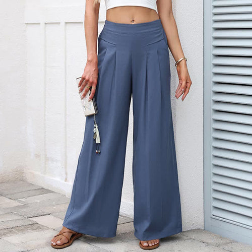 Cotton Linen High Waist Women's Wide Leg Pants With Pockets