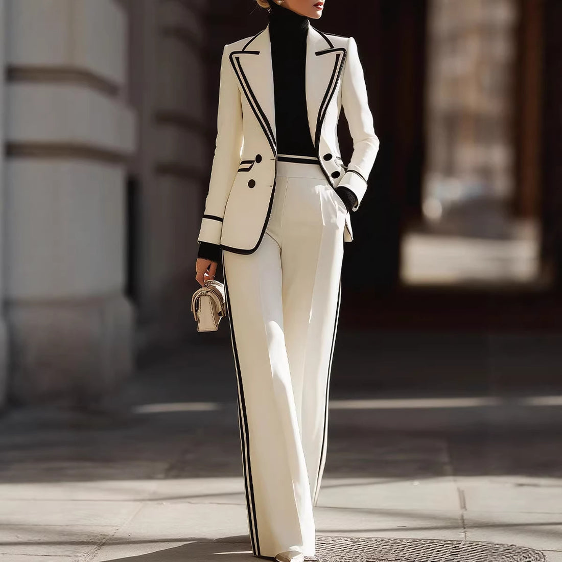 Long Sleeve Lapel Double Breasted Suit Jacket Casual Suit Pants Set Women Australia