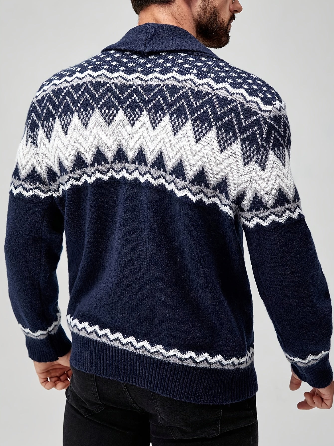 Men’s Geometric Pattern Cardigan – Button-Up Knit Sweater for Fall & Winter