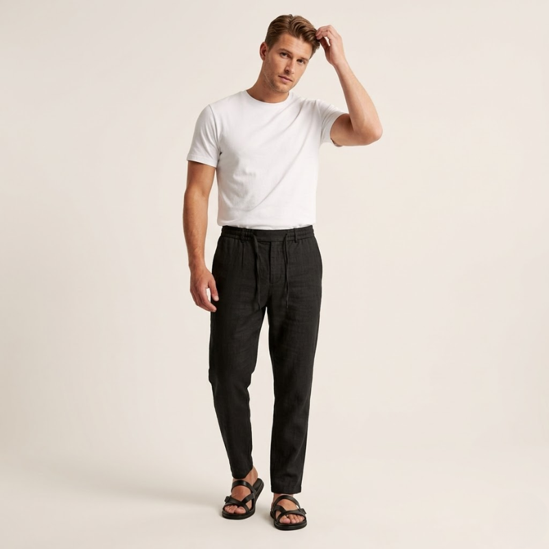Linen Trousers – Drawstring Waist Breathable – Relaxed Fit – Men's Casual Australia