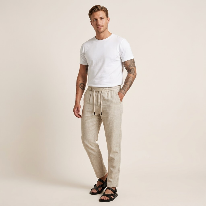 Linen Trousers – Drawstring Waist Breathable – Relaxed Fit – Men's Casual Australia
