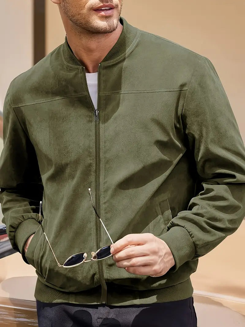Solorfit | Men's Lightweight Retro Zip-Up Jacket – Solid Color, Baseball Collar, Machine Washable, Casual Style