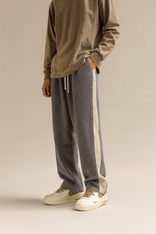 Wide-Leg Trousers – Striped Elastic Waist – Loose Fit – Men's Casual Australia in Grey