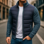 Puffer Jacket – Fleece Sleeve Quilted – Tailored Fit – Men's Winter Outerwear Australia in Navy Blue