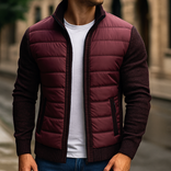 Puffer Jacket – Fleece Sleeve Quilted – Tailored Fit – Men's Winter Outerwear Australia in Burgundy