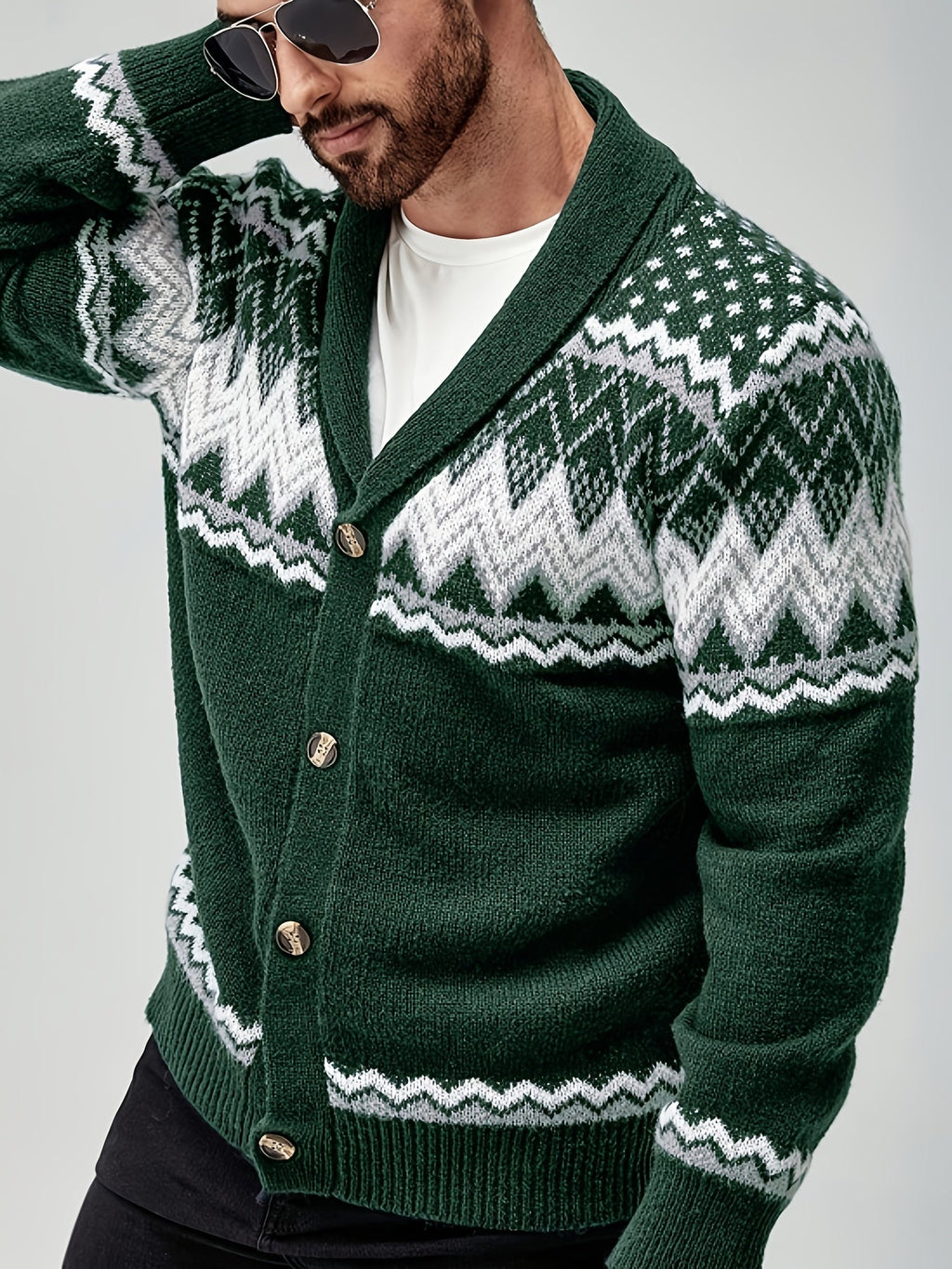 Men’s Geometric Pattern Cardigan – Button-Up Knit Sweater for Fall & Winter