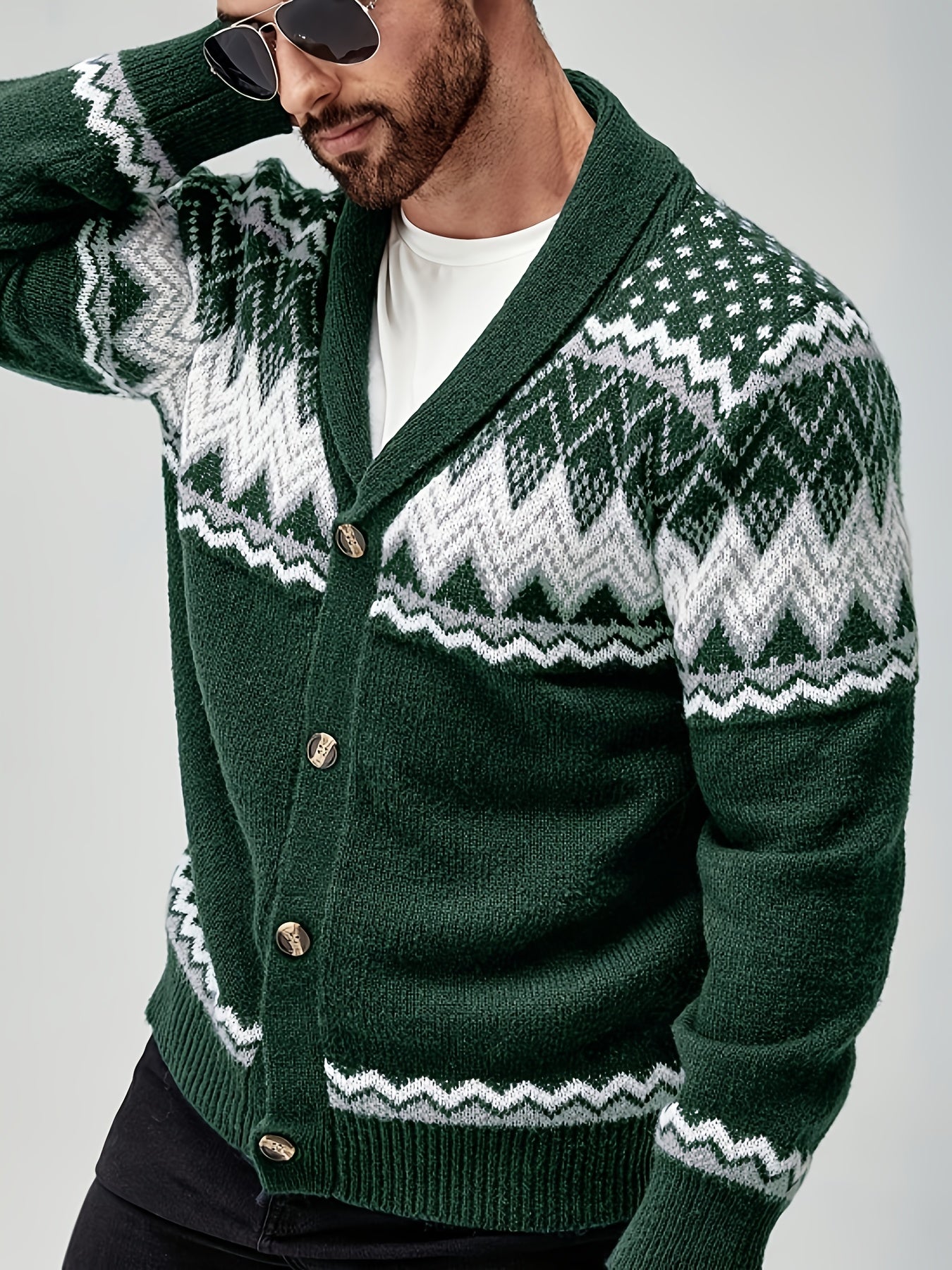 Men’s Geometric Pattern Cardigan – Button-Up Knit Sweater for Fall & Winter
