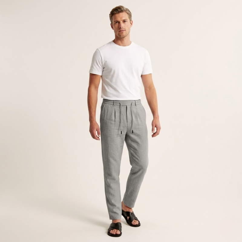 Linen Trousers – Drawstring Waist Breathable – Relaxed Fit – Men's Casual Australia