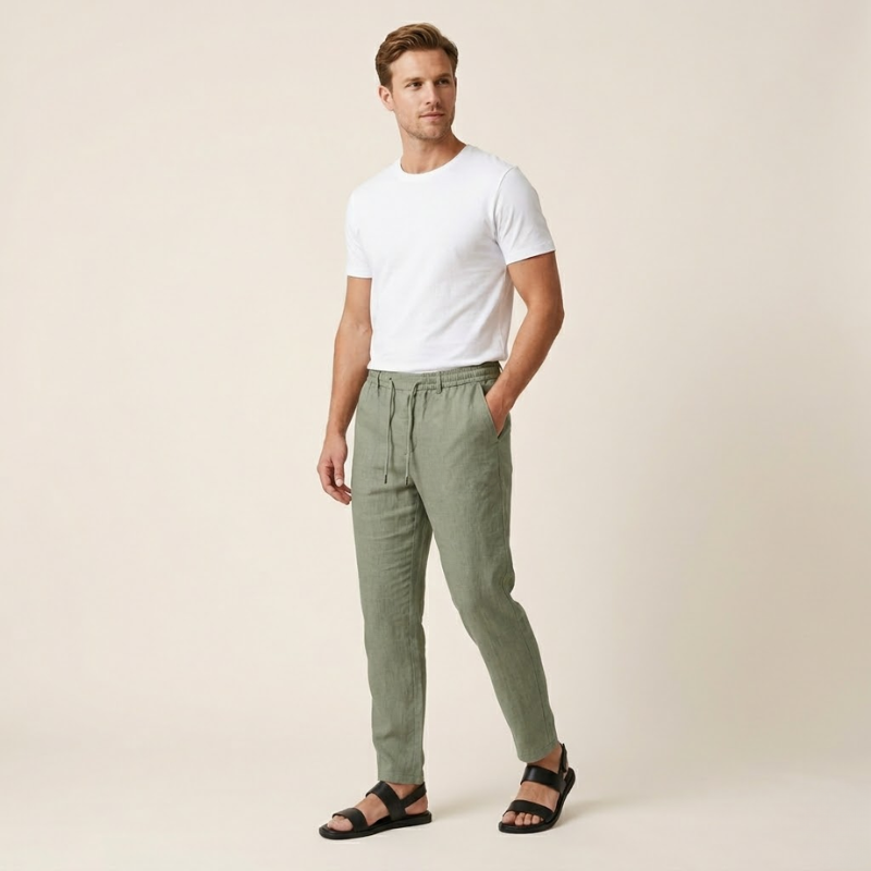 Linen Trousers – Drawstring Waist Breathable – Relaxed Fit – Men's Casual Australia