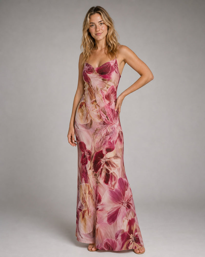Ruby Cowl-Neck Maxi Dress | Women's Floral Bias-Cut Gown