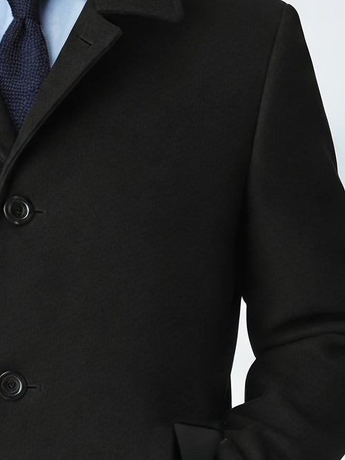Trench Coat – Wool Blend Black – Mid-Length Tailored Fit – Men's Business Winter Coat Australia
