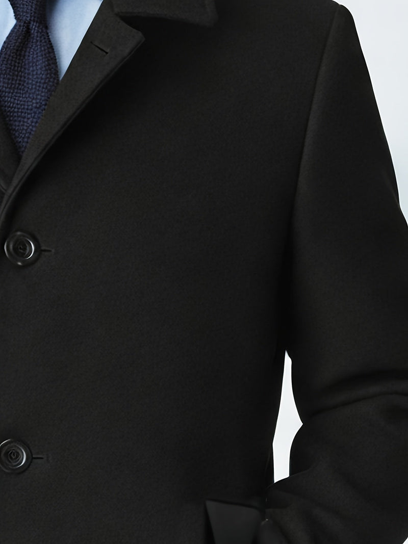 Trench Coat – Wool Blend Black – Mid-Length Tailored Fit – Men's Business Winter Coat Australia