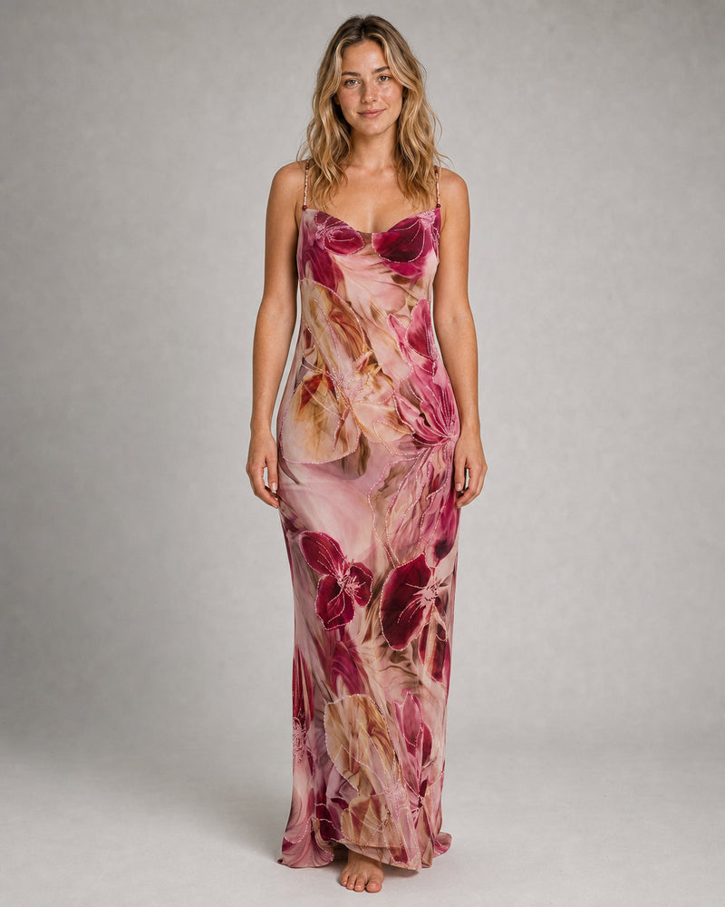 Ruby Cowl-Neck Maxi Dress | Women's Floral Bias-Cut Gown