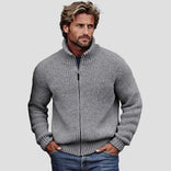 Liam | Vintage Solid Zip Turtleneck Cardigan in Gray
