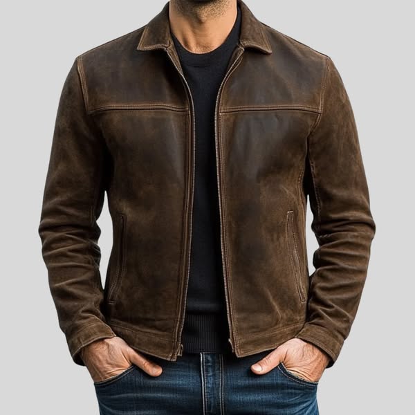 Leather Jacket – Genuine Zip-Up Minimalist – Regular Fit – Men's Casual Outerwear Australia