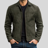 Leather Jacket – Genuine Zip-Up Minimalist – Regular Fit – Men's Casual Outerwear Australia in Olive Green