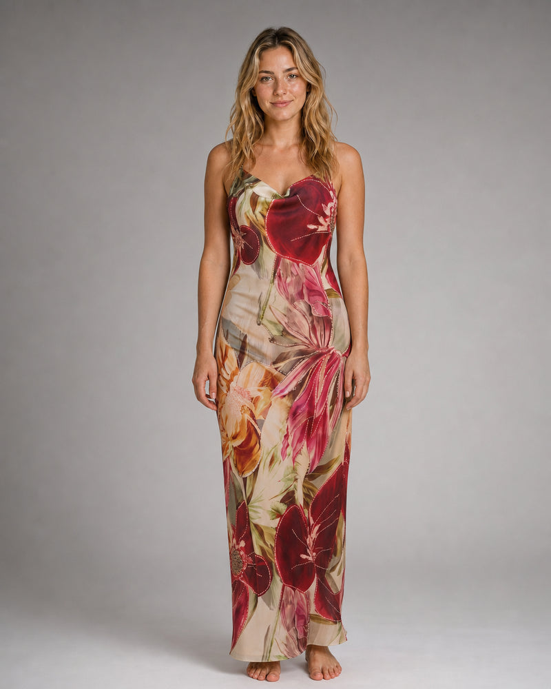 Ruby Cowl-Neck Maxi Dress | Women's Floral Bias-Cut Gown
